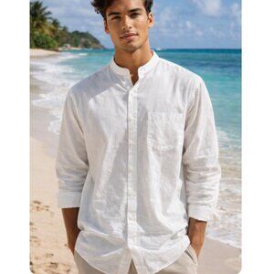 Coofandy Men’s Button-Up Shirt XXL White Cotton Long Sleeve Chest Pockets NWT